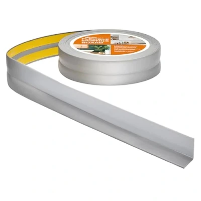Immagine di Battiscopa Morbido Adesivo 30 mm x Striscia di Chiusura Nastro Sigillante Per il Bagno la Cucina PVC Flessibile Stretto Decorativo 20 Metri Argento