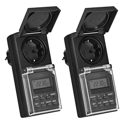 Immagine di DEWENWILS Presa di corrente per esterni, IP44 Timer digitale con funzione casuale, 20 programmi commutazione giardino, 2 Pack