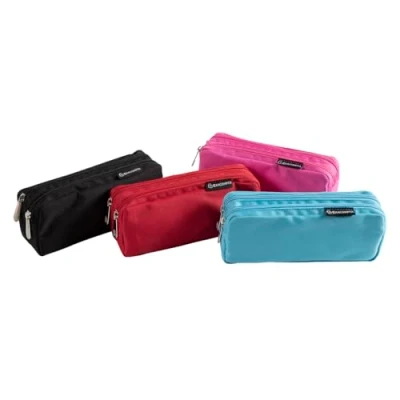 Immagine di EXACOMPTA Rif. 52760E 1 astuccio COLOR 2 scomparti con chiusura lampo in metallo poliestere resistente può contenere un doppio decimetro colori casuali: blu, nero, rosa o rosso