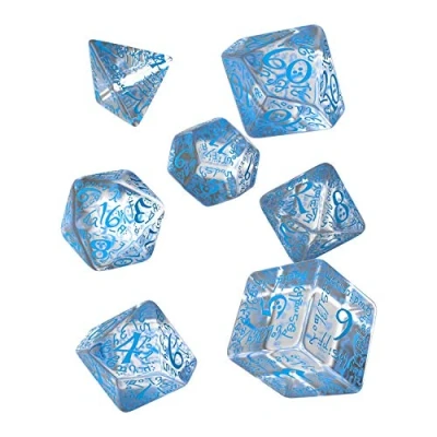 Immagine di Q Workshop Elvish Translucent &amp; Blue Rpg Ornamented Dice Set 7 Polyhedral Pieces