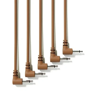 Immagine di ExcelValley 5 Pack Cavi Modulari Mono Patch ad Angolo Retto 3,5mm 1/8&quot; Eurorack Sintetizzatore [Marrone 200 cm 79&quot;]