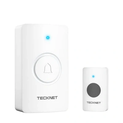 Immagine di TECKNET Wireless Doorbell, Waterproof Battery Powered, Cordless Doorbell Kit, 400m Range, 60 Ringtones, 5 Levels Volume and Blue Indicator Light