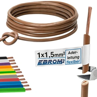 Immagine di Cavo di cablaggio Singolo flessibile 1,5 mm2 in PVC H07V K mm² Colore: marrone molte lunghezze disponibili incrementi 5 metri, lunghezza: 20 m
