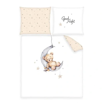 Immagine di Herding Biancheria da letto per culla con orsetto, federa 35 x 40 cm fodera hotel, copripiumino 80 100% cotone, Renforcé