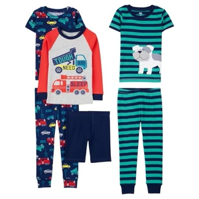 Immagine di Simple Joys by Carter&#039;s 6 Piece Snug Fit Cotton Pajama Set Pigiama, Multicolore/Auto/Camion dei Pompieri/Cane/Righe, 9 Mesi (Pacco da 3) Bimbo