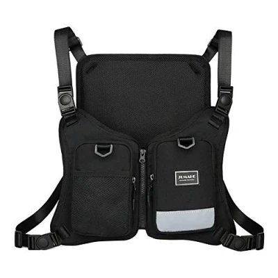 Immagine di Borsa a tracolla regolabile Hip Hop con riflettente, per uomini e donne, fitness, escursionismo, ciclismo, campeggio, arrampicata, corsa (nero), Nero , 3 cm (W) x 46 (L) 27 (H)