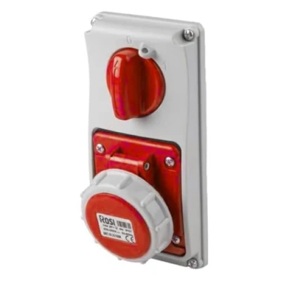 Immagine di Presa interbloccata verticale con sezionatore interruttore, ad incasso, 380V, 5 poli 3P+N+T, 32A, IP67 Rosi 19.3432R6 I