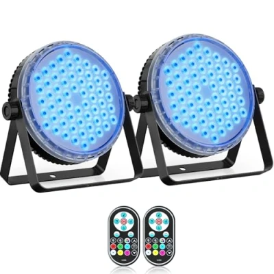 Immagine di Oloaxolx 2 pezzi Par LED 120 W, luci da palco led, con telecomando, dj professionali RGBW 4 in 1, effetto arcobaleno, 8CH/DMX512/strobo discoteca, per feste, matrimoni, bar, club, decorazione