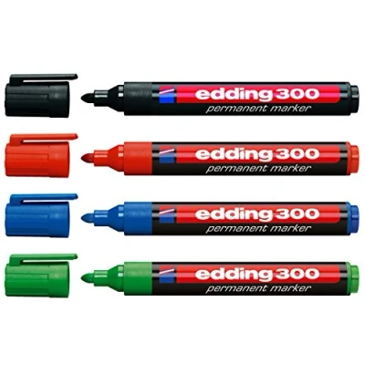 Immagine di Edding Set di 4 pennarelli indelebili ricaricabili “300, 1,5 3 mm [colori base] nero, rosso, blu e verde