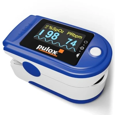 Immagine di Pulox PO 200A Solo Saturimetro Da Dito professionale certificato, con Display LCD Letture Immediate Pulsossimetro misuratore Ossigeno (SpO2), Frequenza Del Polso (PR), per Adulti