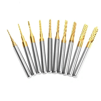 Immagine di Gasea Set di 10 frese rotanti PCB, in titanio, placcate metallo duro, fresa per incisione CNC, 3 mm, rotante CNC 0,8 3,175 mm
