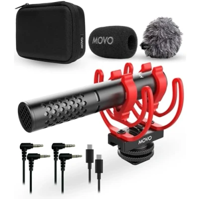 Immagine di Movo X1 Mini microfono video fucile per fotocamera, supercardioide 3,5 mm/USB C analogico/digitale fotocamera DSLR, iPhone e smartphone Android, computer, compatibile con Canon EOS, Nikon, Sony