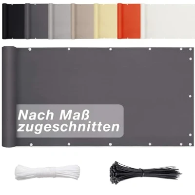 Immagine di Paravento per balcone senza forature, 110 cm x 2000 cm, opaca, in diverse misure e colori), terrazza giardino, protezione UV, colore: antracite