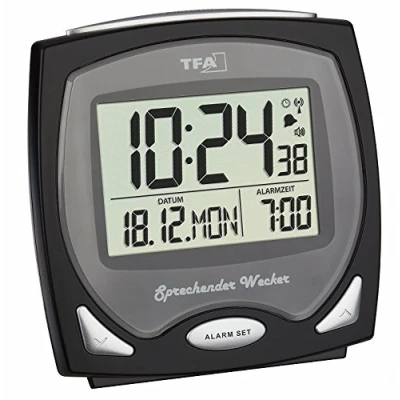 Immagine di TFA Dostmann Sveglia wireless parlante, ideale per ipovedenti, 60.2541.01, 12,7 x 12,4 68,0 cm, nera, plastica