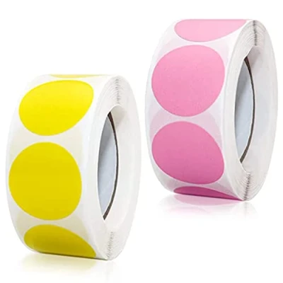 Immagine di 1000 punti adesivi colorati su rotolo, autoadesivi, rotondi, perfetti per etichettare in ufficio, rotondi 25 x mm, rosa giallo