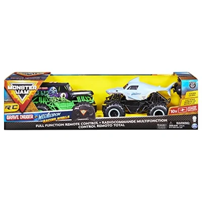 Immagine di MONSTER JAM 6063605, Ufficiale Grave Digger Vs. Megalodon Racing Rivals Telecomando Trucks, scala 1:24