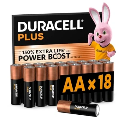 Immagine di Batterie Duracell Plus AA (pacco da 18) Pile Alcaline 1.5V Fino al 100% di extra durata Affidabilità per i dispositivi a uso quotidiano 0% plastica 10 anni conservazione LR6 MN1500