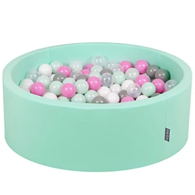 Immagine di KiddyMoon 90X30cm/300 Palline ∅ 7CM Piscina di Colorate per Bambini Tondo Fabbricato in EU, Menta:Trasparente/Grigio/Bianco/Rosa/Menta