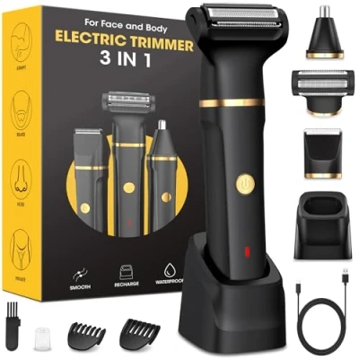 Immagine di rasoio intimo da uomo, elettrico 3 in 1, per la cura del corpo, vita intima, stazione di ricarica USB C, IPX7, resistente all&#039;acqua, 120 minuti
