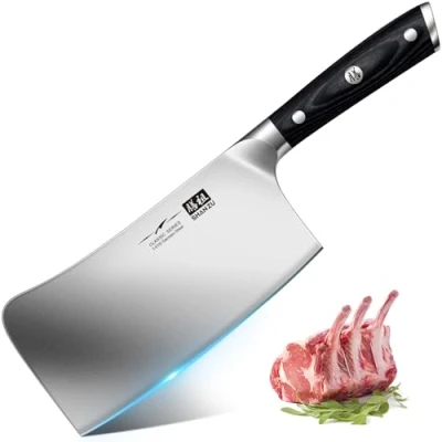 Immagine di SHAN ZU Coltello Mannaia Giapponese 18CM da Macellaio Acciaio Inossidabile Tedesco ad alto Tenore di Carbonio Coltelli Cucina Lama Affilata Multiuso con Manico in Pakkawood