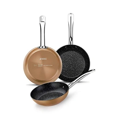 Immagine di Monix Copper Set padelle effetto Rame 20/24/28 cm, in Alluminio forgiato Antiaderente con Particelle di Titanio, per tutti i tipi cucine anche a induzione, colore