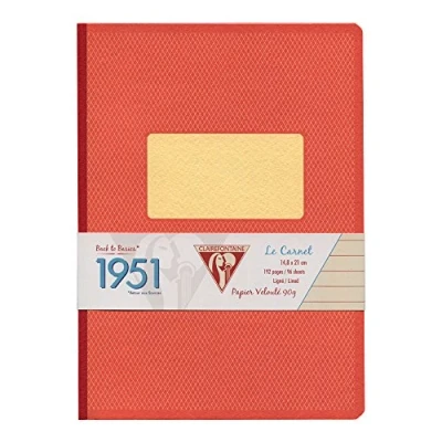 Immagine di Clairefontaine Rif 195446C Back to Basics 1951 Taccuino rilegato in tessuto (192 pagine) Formato A5 (148 x 210 mm), rigatura a righe, carta velina spazzolata 90 gsm corallo rosso