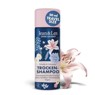 Immagine di Jean &amp; Len Mini Dry Shampoo Freschezza e volume, senza radici grasse, residui bianchi, al profumo di giglio, capelli fini formato viaggio, parabeni siliconi, vegan, 50 ml