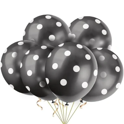 Immagine di Unique Dots Printed Lattice Baloons Palloncini per Feste in Set da 6, Nero (Black), Confezione 57590