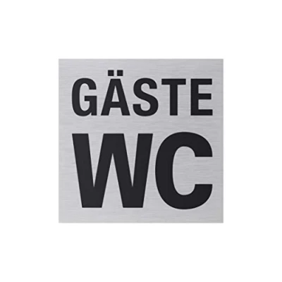 Immagine di Metafranc Cartello adesivo &quot;Gäste WC&quot; 80 x mm in alluminio moderno effetto acciaio inox Retro autoadesivo/segnaletica informativa/cartello WC / 507190
