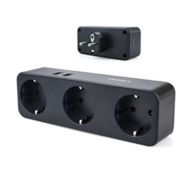 Immagine di VOOMY Splitter 5 in 1, a 3 prese con 2 porte USB, scatola di distribuzione 4000W connettore protezione da sovratensione, nero