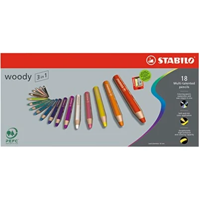 Immagine di Matita colorata Multi Funzione STABILO woody 3 in 1 Astuccio da 18 con Temperino Colori assortiti
