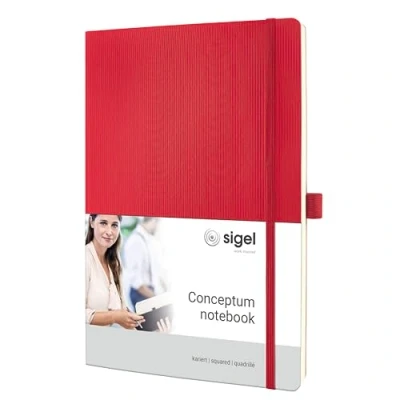 Immagine di SIGEL CO314 Taccuino premium con quadretti, A4, copertina flessibile, rosso, Conceptum