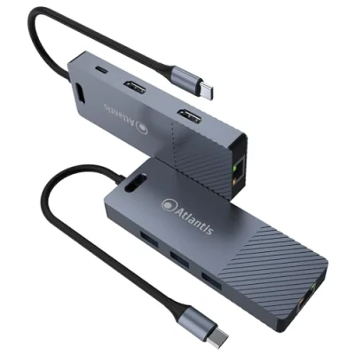 Immagine di ATLANTIS A04 TC_DK48 Docking Station DUAL DISPLAY USB C (Type C) a HDMI 4K, Duppia Uscita HDMI, Ethernet RJ45 Gigabit, 3 3.0, 1 PD 85W. Cavo 18 cm. Compatibile con tutti Notebook.