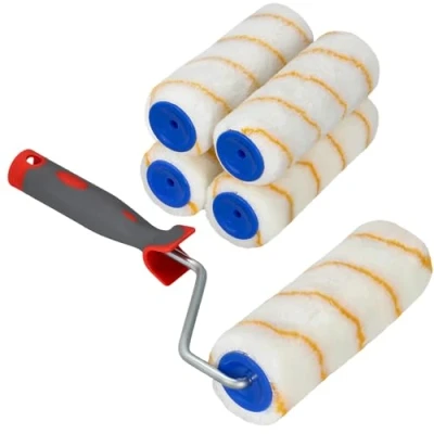 Immagine di Kotarbau® Set di 5 rulli per pitturare da 180 mm con impugnatura in gomma, pennello a rullo, rullo lavori pittura e ristrutturazione, colore giallo