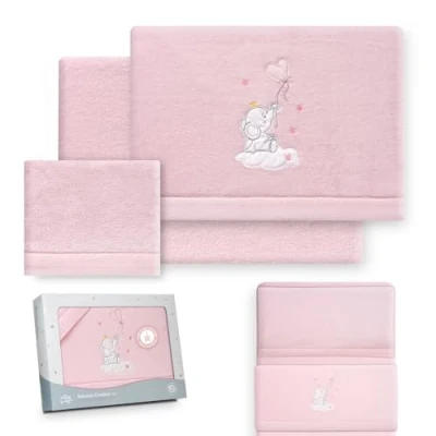 Immagine di Interbaby Set lenzuola minicla 50 x 80 poliestere 100% lenzuolo per lettino neonati corallina, caldo Include inferiore, piano e federa cuscino ideale l&#039;inverno elefante