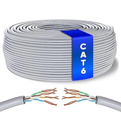 Immagine di Mr. Tronic Cavo Ethernet Cat 6 da 100m Bulk Cabel, di Rete LAN ad Alta Velocità Per Connessione Internet Veloce 1 Gbps 250 MHz AWG24 Sfuso UTP CCA (100 Metri, Grigio)