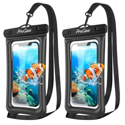Immagine di ProCase [2 Pezzi] Custodia Impermeabile Galleggiante Smartphone IPX8 per iPhone 13/12/11 PRO Max XR XS X, Galaxy A22/A52/A12/A5, Xiaomi Redmi 9/Note 11 10 9, Huawei P40 P30 Fino a 7,0&quot; Nero