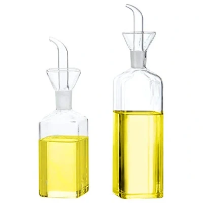 Immagine di Lanhope Bottiglia in vetro per olio d&#039;oliva, dosatore da cucina, aceto, con beccuccio, cucina e barbecue (250 ml + 500 ml)