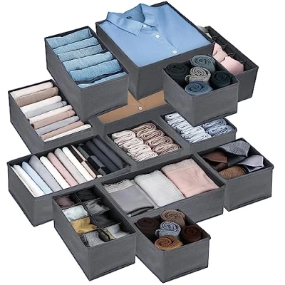 Immagine di YUTUY Organizer Cassetti,Set di 13 Divisori per Armadio, Pieghevole Storage Box Organizzator Usato Biancheria Intima,Reggiseni,Calze,Cravatte