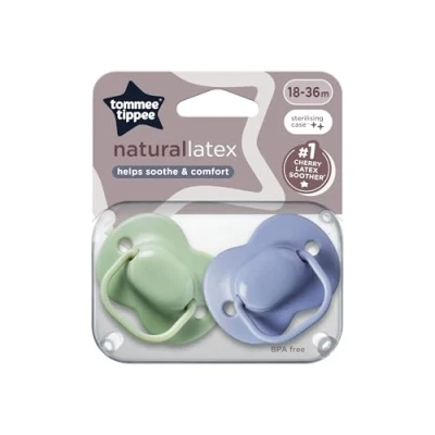 Immagine di Tommee Tippee Ciuccio in lattice naturale, design simmetrico, senza BPA, 18 36 mesi, verde e blu, confezione da 2 pezzi