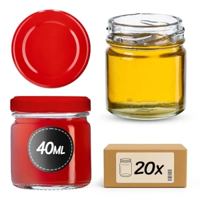 Immagine di KADAX Weckbräser 40 ml, barattolo di mini muratore, bicchieri spezie con coperchio a vite, vetro autunnale, prova, barattoli marmellata, da miele, occhiali rotondi