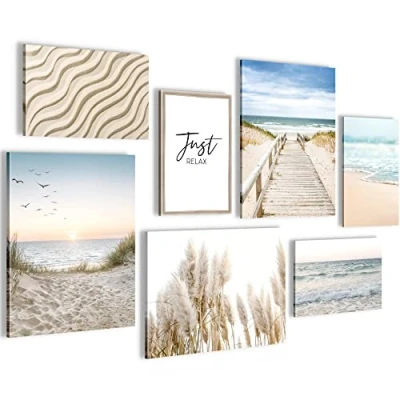 Immagine di Novart Quadros Completamente Pronto Da Appendere Immagini Mare 7 Pezzi Set Moderni N004871a