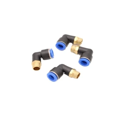 Immagine di Raccordo a innesto ad angolo pneumatico 90 1/4&quot; su 10 mm, 4 connettori push in aria compressa (R mm)
