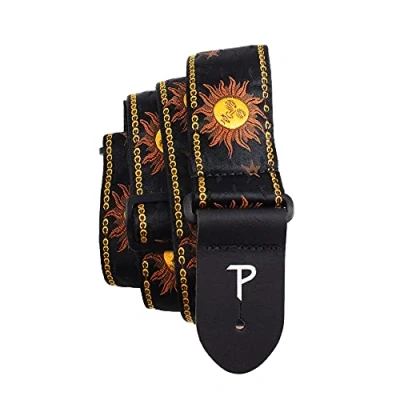 Immagine di Perri&#039;s Leathers Ltd. Tracolla Per Chitarra Nylon Jacquard Hello Sunshine Nero Regolabile Chitarre Acustiche/Elettriche/Bassi Fabbricata in Canada (TWS 7008)