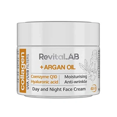 Immagine di RevitaLAB Day and Night Collagen Anti Aging Moisturizer, Enriched with Hyaluronic Acid, Q10, Argan Oil, a UVA/UVB Filter for Ages 40 55, 50 ml