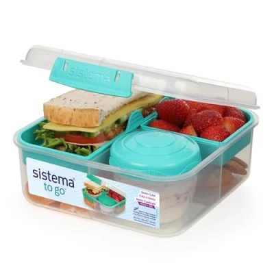 Immagine di Sistema Bento Box TO GO Portapranzo con vasetto per yogurt/frutta 1,25 l Senza BPA Verde Acqua