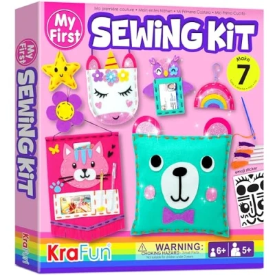 Immagine di KRAFUN Kit da Cucito per Bambini, Feltro Fai Te Principianti, Arti e Mestieri, Include 6 semplici progetti di Bambole Cuscini, Istruzioni Peluche, lavoretti creativi Ragazze