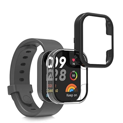Immagine di kwmobile 2x Custodia Rigida Smartwatch Compatibile con Xiaomi Redmi Mi Watch Lite 3 / Cover Case Vetro Temperato Orologio Fitness trasparente/nero