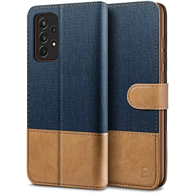 Immagine di BEZ Cover per Samsung A52, A52S 5G, Custodia Portafoglio Galaxy A52 Protettiva in Tela e PU Pelle Flip con Chiusura Magnetica, Blu Navy