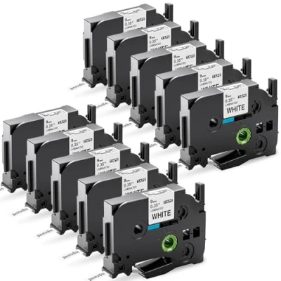 Immagine di Upwinning Compatibile con Brother TZe221 TZe 221 Nastro Laminato 9 mm Nero su Bianco, per Etichettatrice P touch PT H100LB H107B H110 E110VP H100R H200 D210 D400